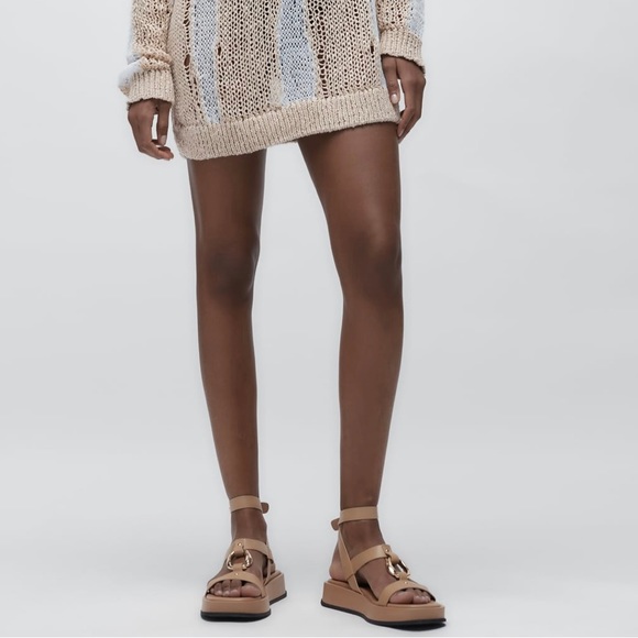 Zara BEIGE FLATFORM LEATHER SANDALS - Picture 10 of 11